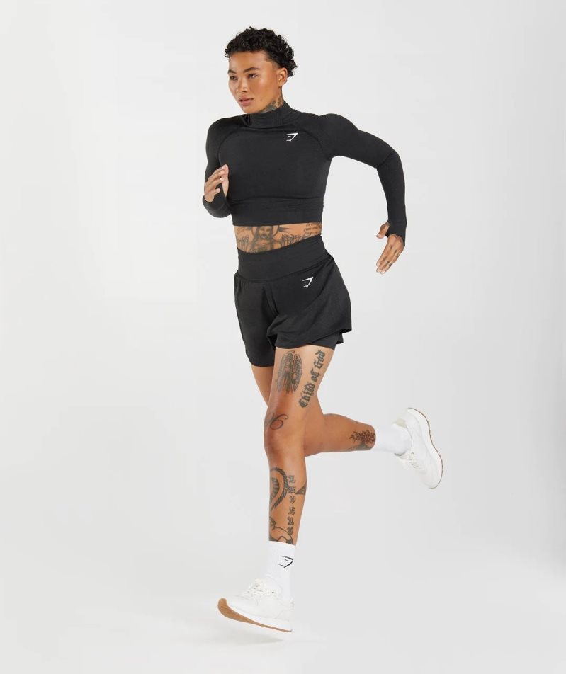 Women's Gymshark Vital Seamless 2.0 High Neck Midi Cropped Tops Black | NZ 8DRLPG